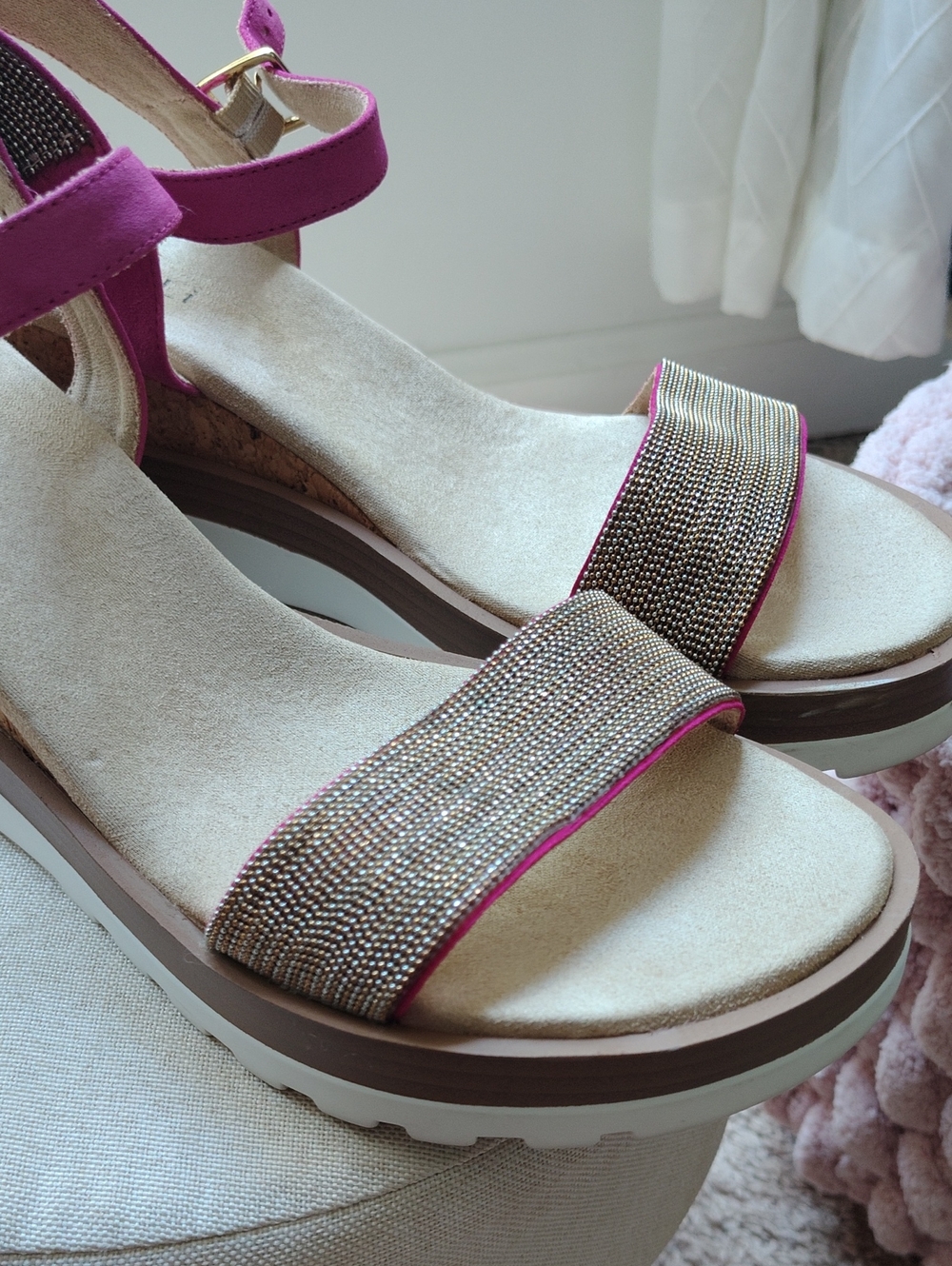Vaneli Fuchsia Ankle-Strap Sandal with Textured Front Band